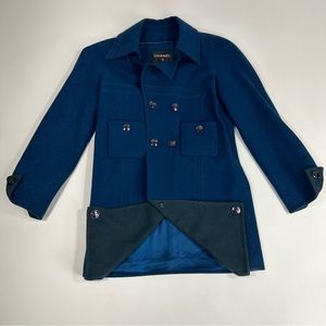 CHANEL 2013 Runway Global Wool Tweed Double-Breasted Peacoat FR 40